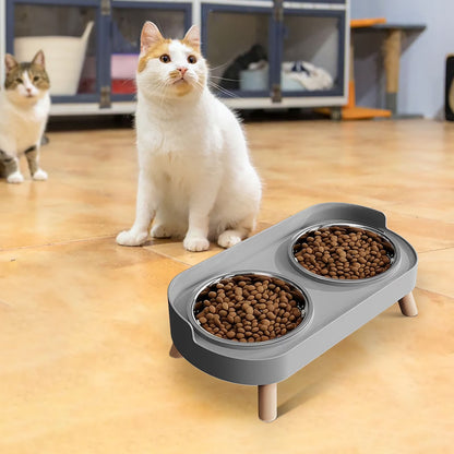 Small Dog Food and Water Bowl Set Stainless Steel Double Bowl, Non-Tip Elevated Cervical Protection, Stainless Steel Dog Water Bowl
