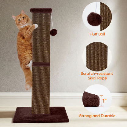 32" Tall Cat Scratching Post for Large Indoor Cats & Kittens, Cat Scratcher with Extra Large Stable Base and Natural Sisal, Sturdy Cat Scratch Post to Protect Furniture & Couch, Full Brown