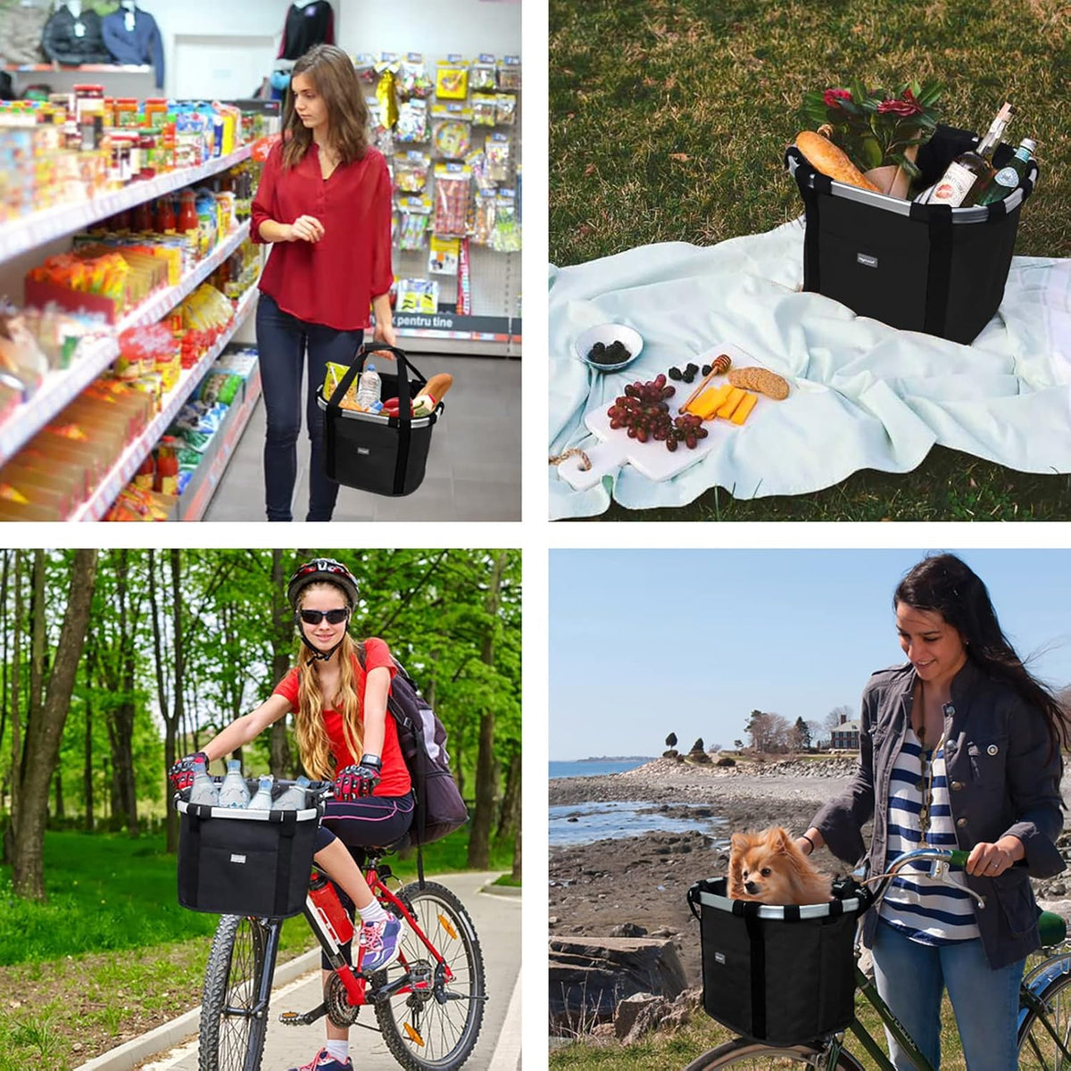 Bicycle Basket Dog Bike Handlebar Basket Front,Folding Detachable Quick Release Easy Install,Cycling Picnic Bag