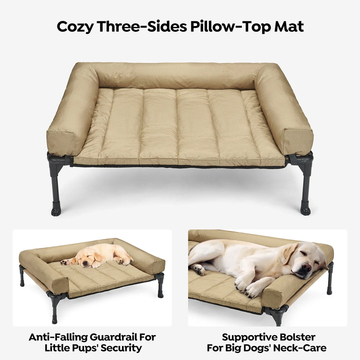 Cooling Elevated Dog Bed + Waterproof Removable Pillow-Top Mat, Xxlarge, Beige Coffee