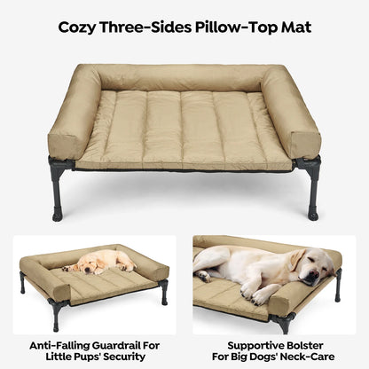 Cooling Elevated Dog Bed + Waterproof Removable Pillow-Top Mat, Xxlarge, Beige Coffee
