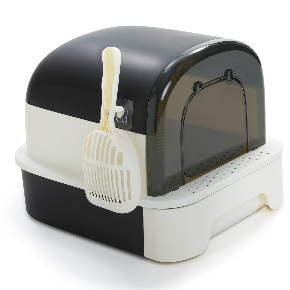 Large Cat Litter Box with Scoop Litter Box with Lid Double-Layer Leak-Proof Litter Box for Cat, Black