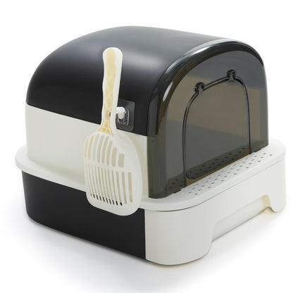Large Cat Litter Box with Scoop Litter Box with Lid Double-Layer Leak-Proof Litter Box for Cat, Black