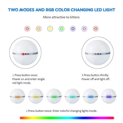 Interactive Cat Toy Ball, Automatic Rolling with LED Lights, Detachable Feather, Catnip, 360° Motion, for Indoor Pets, Grey