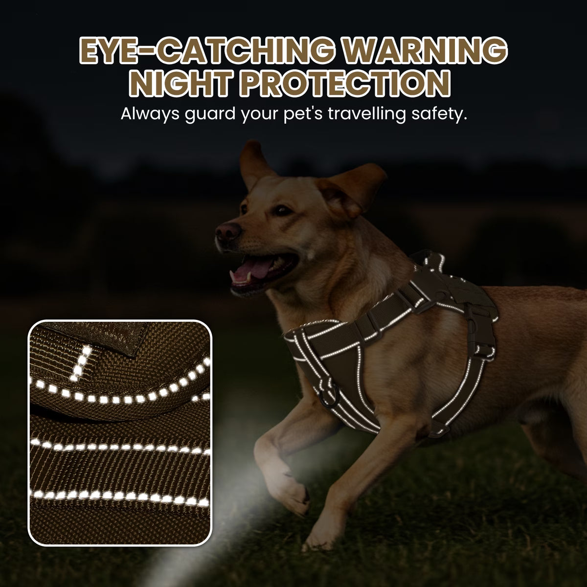 No Pull Dog Harness for Small Dogs, Reflective Dog Vest Harness with Handle, Adjustable Easy on Dog Harness for Training Running Walking, Khaki S