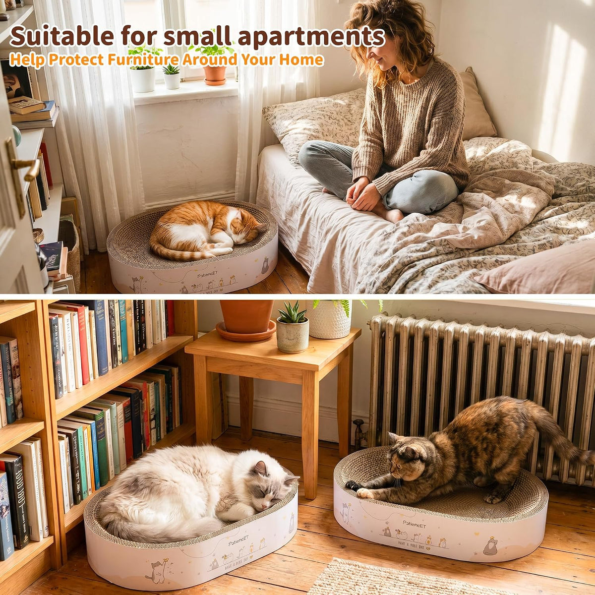 2-In-1 Oval Cat Scratcher Bed, Cardboard Lounger Scratch Bowl