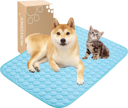 Summer Cooling Mat & Sleeping Pad- Water Absorption Top, Materials Safe, Easy Carry, EZ Clean. Keep Cooling for Pets, Kids and Adults.(Blue, 28" X 22")