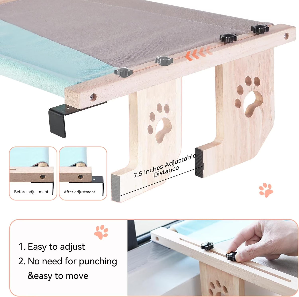 Cat Window Hammock,Cat Window Perch,Cat Window Bed,Easy to Adjust Cat Hammock for Window, Bedside,Drawer and Cabinet