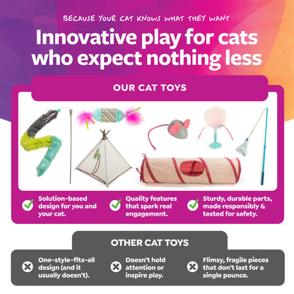 (4 Pack)  Madcap Mania Mouse, Soft Plush Catnip Cat Toy with String Tail, with Pure & Potent Catnip, Refillable & Durable