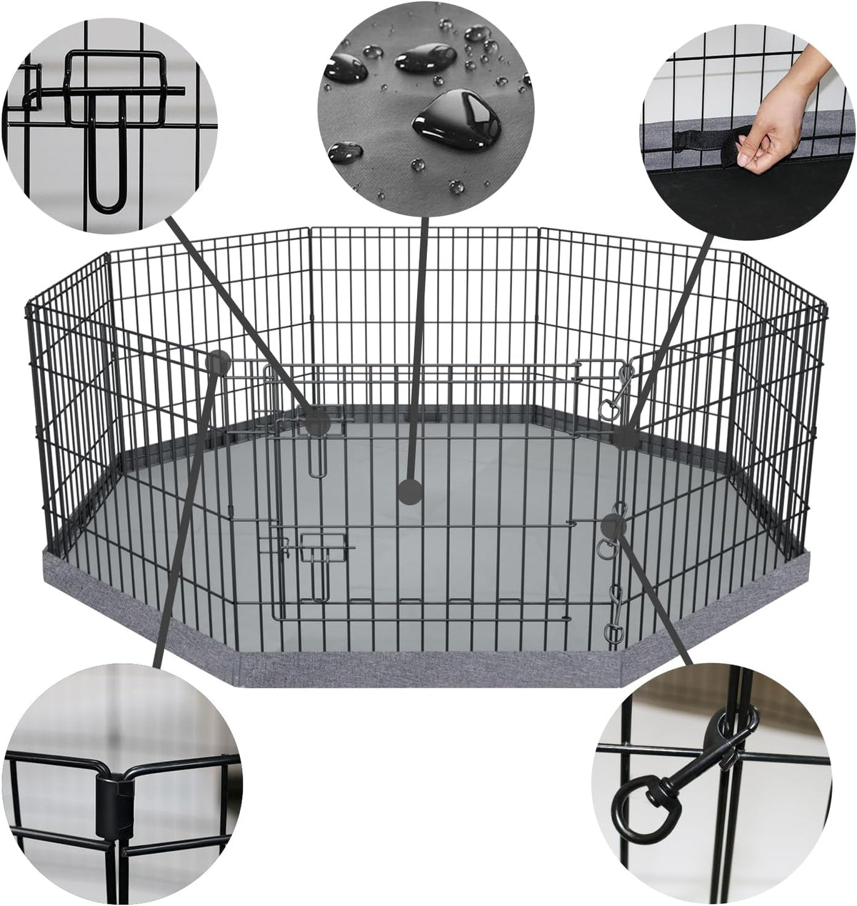 Foldable Metal Dog Exercise Pen/Pet Puppy Playpen Kennels Yard Fence Indoor/Outdoor 8 Panel 24" W X 24" H with Bottom Pad (With Bottom Pad, 8 Panels 24" H)