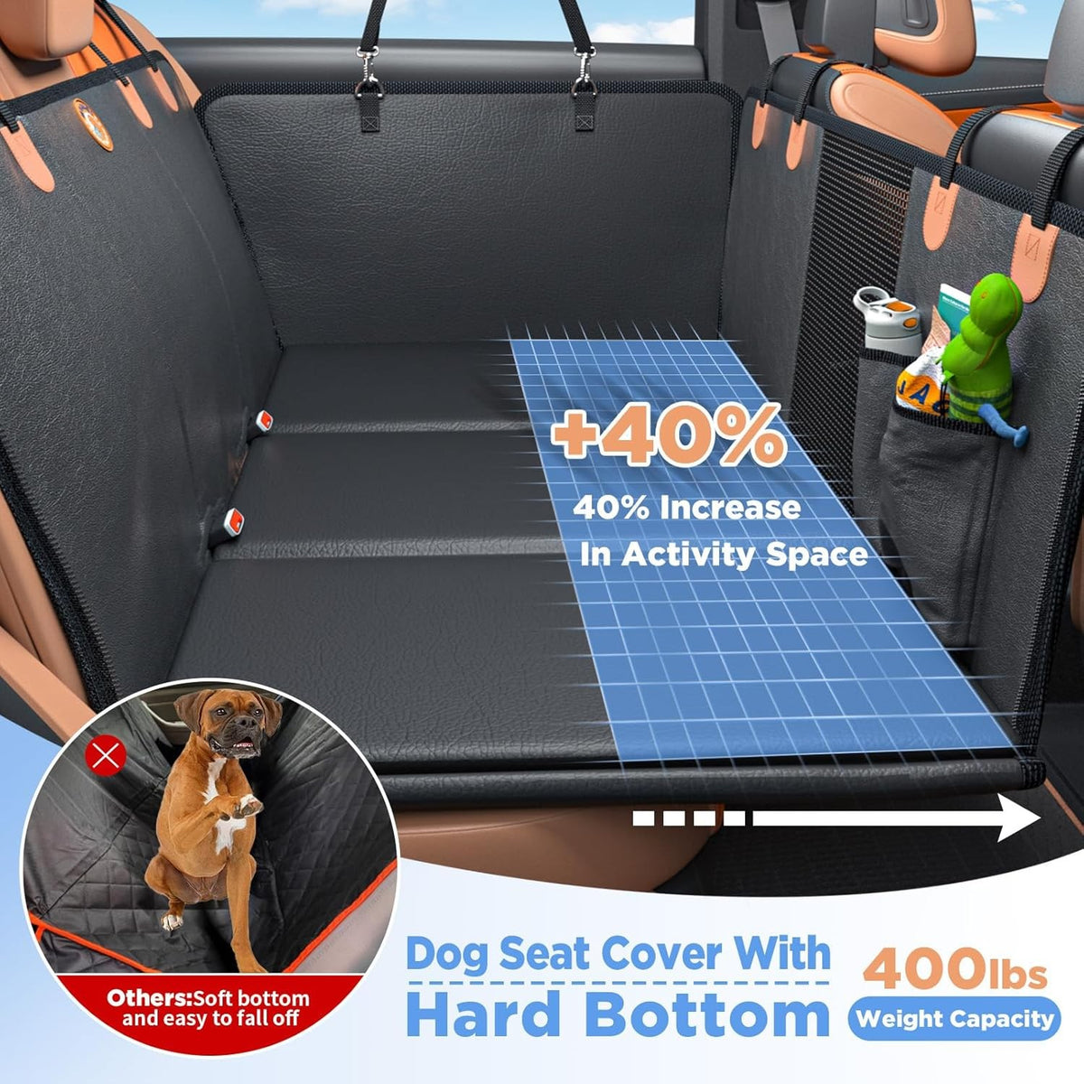 Back Seat Extender for Dogs Waterproof Dog Car Seat Cover Hard Bottom 400Lbs