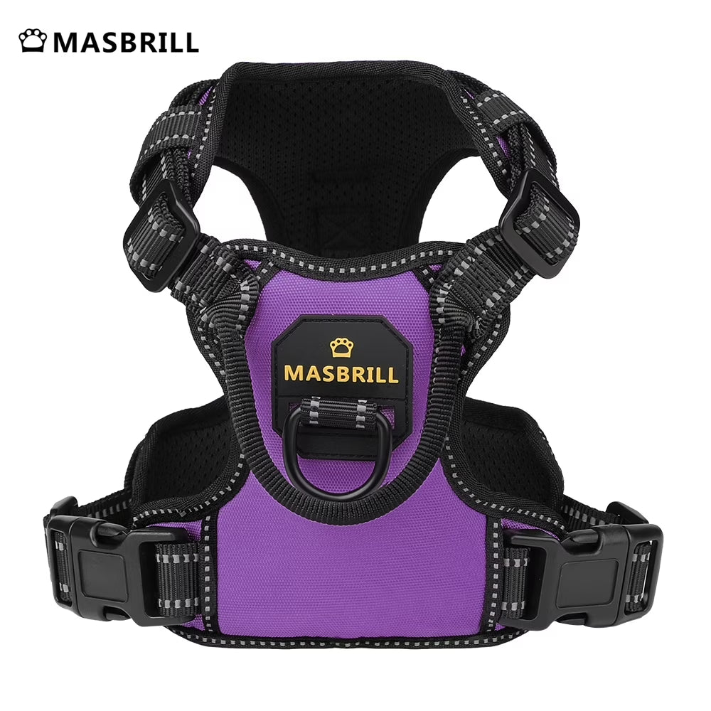 Reflective Dog Harness No Pull Dog Vest Harness with Handle, Breathable Padded Dog Chest Harness Adjustable for Large Dog-Purple XL