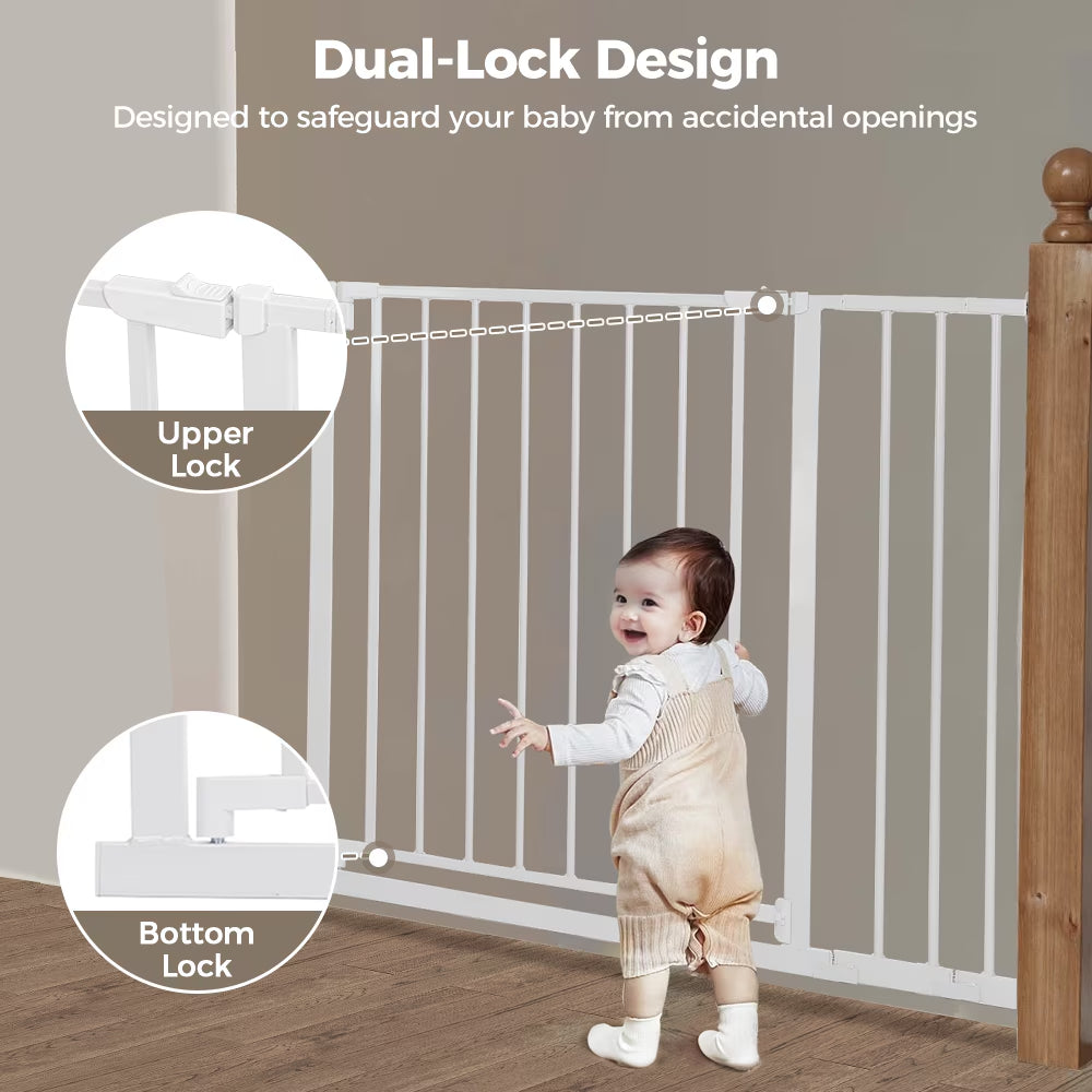 Baby Safety Gate, Baby Gates for Top Stairs Doorway, 29.5''- 40.5''Wide Pressure Mount, White