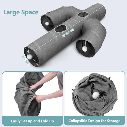 Cactus Cat Tunnel 10" with Peek Holes for Indoor Large Cat, Grey