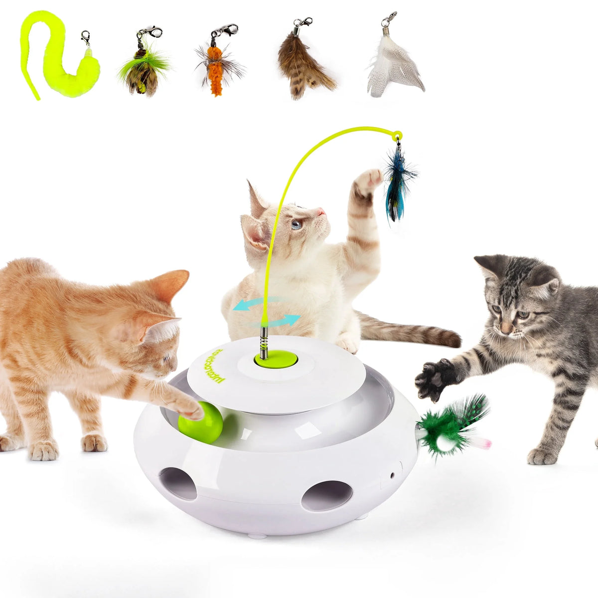 3-In-1 Interactive Flutter Bug Cat Toy with Poping Feather,Automatic Whack-A-Mole Kitty Toy, Spinning Kitty Teaser Toys