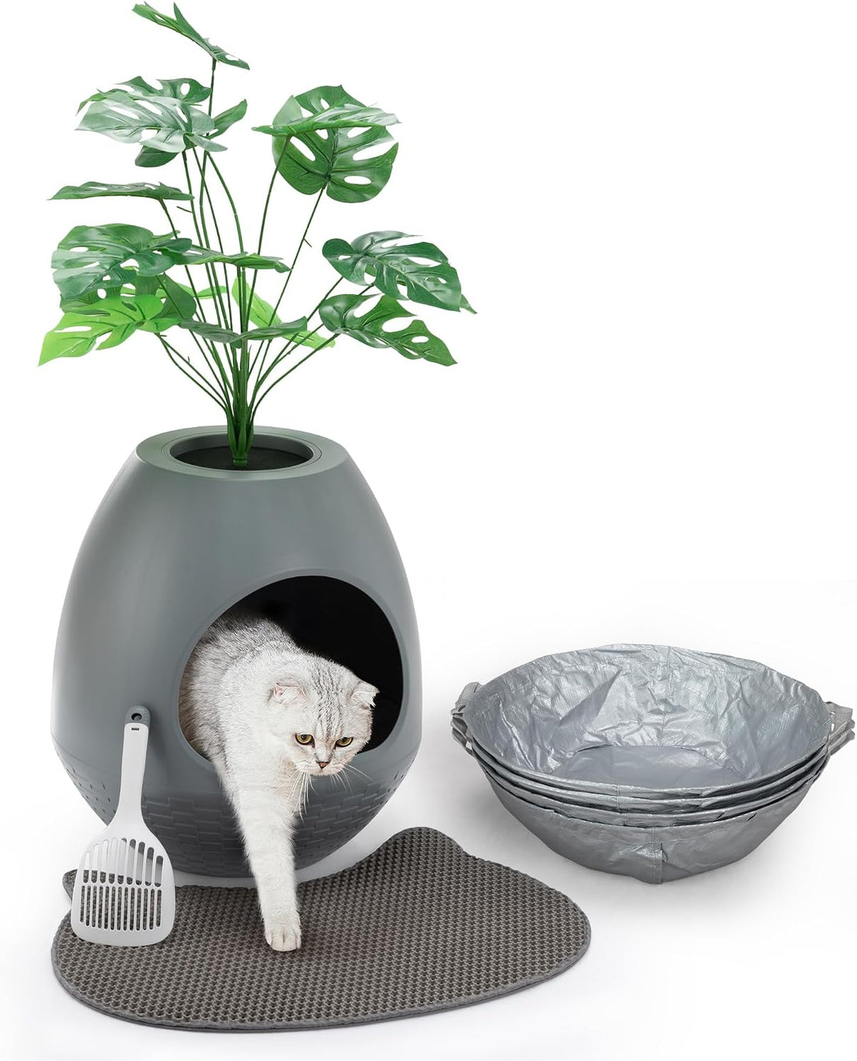 Eggloa6 Plant Litter Box Large Cat Hidden Litter Box with 4X Litter Box Liners, Cat Litter Mat, Artificial Plant Litter Box Enclosure Furniture Large DIY Litter Box Furniture for Cat Kitty Bunny