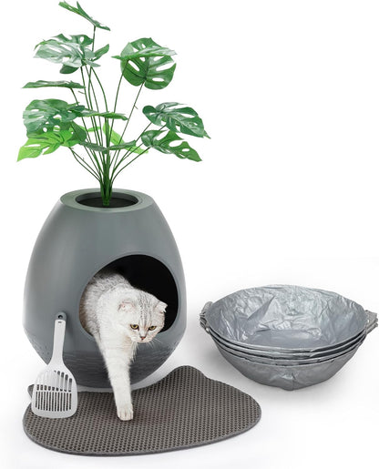 Eggloa6 Plant Litter Box Large Cat Hidden Litter Box with 4X Litter Box Liners, Cat Litter Mat, Artificial Plant Litter Box Enclosure Furniture Large DIY Litter Box Furniture for Cat Kitty Bunny