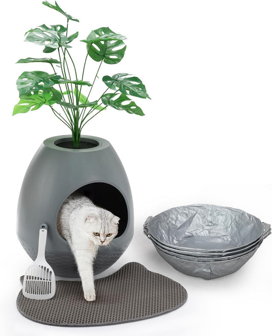 Eggloa6 Plant Litter Box Large Cat Hidden Litter Box with 4X Litter Box Liners, Cat Litter Mat, Artificial Plant Litter Box Enclosure Furniture Large DIY Litter Box Furniture for Cat Kitty Bunny