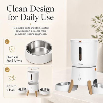 Dual Bowl Automatic Cat Feeder - 5L Wifi Smart Elevated Cat Feeding Station with App Control, Voice Recording, Dual Power Options, Stainless Steel Cat Bowls & Anti-Jam Technology for Small Dogs