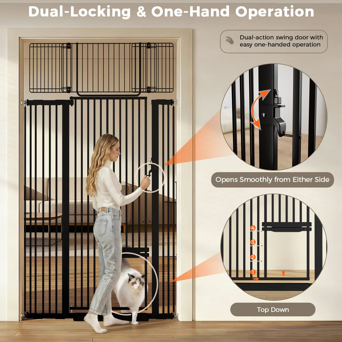 Cat Gate, 71"Extra Tall Dog Gate, 43''Wide Pet Gate Pressure Mounted, Safety Gate for Pets,Black