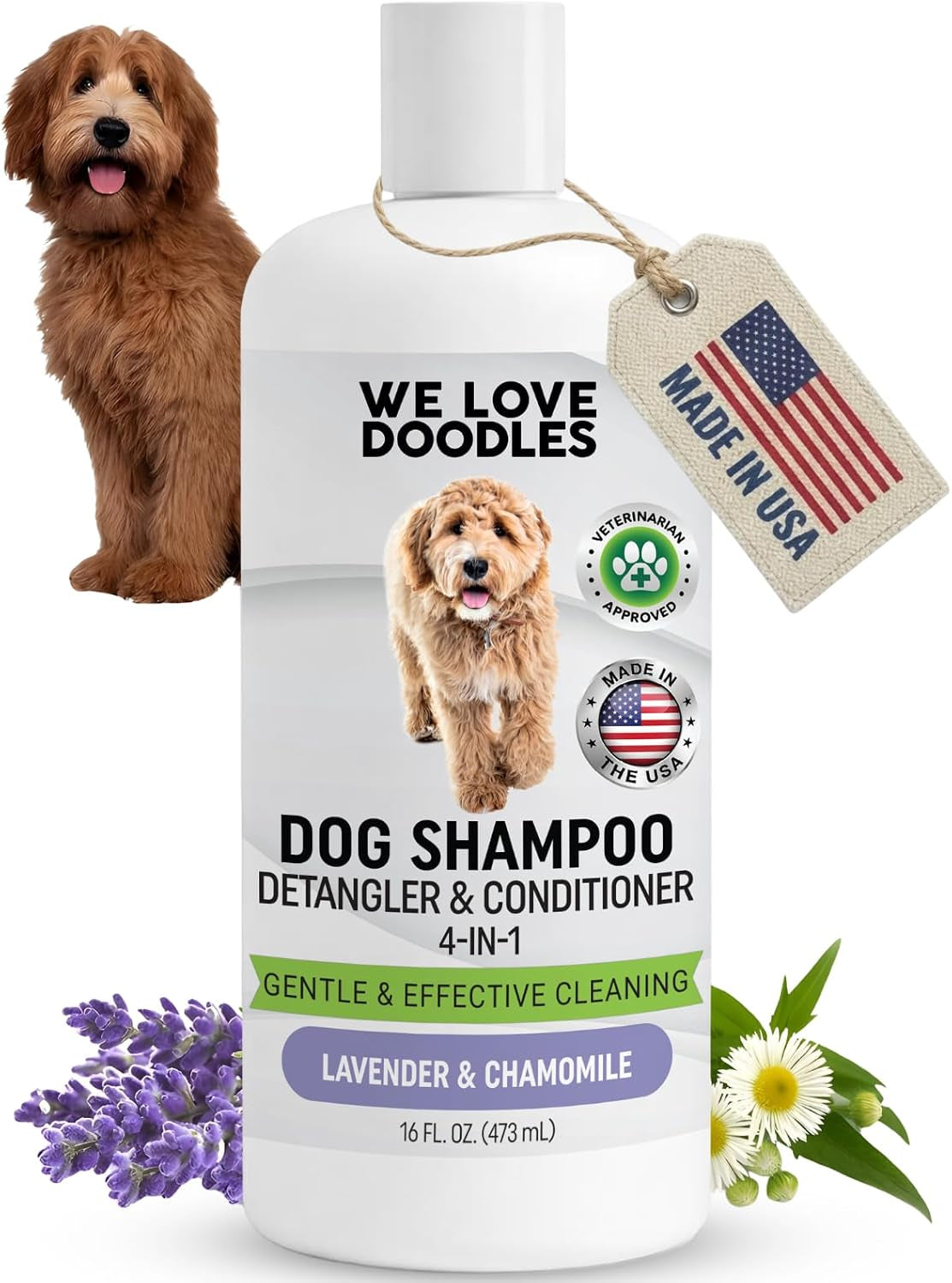 Dog Shampoo, Conditioner & Detangler, Hypoallergenic Tearless Lavender 16OZ