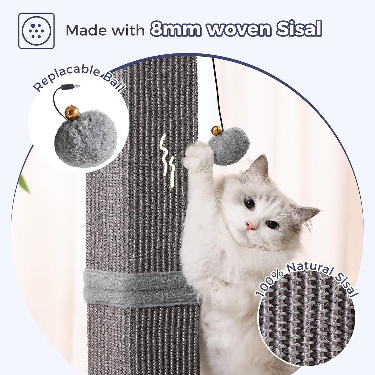Cat Scratching Post 33 Inch Heavy Duty Sisal Scratcher Post Gray