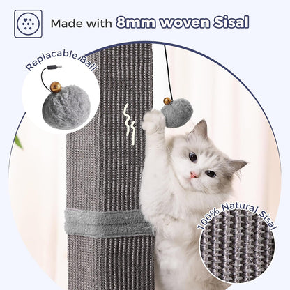 Cat Scratching Post 33 Inch Heavy Duty Sisal Scratcher Post Gray
