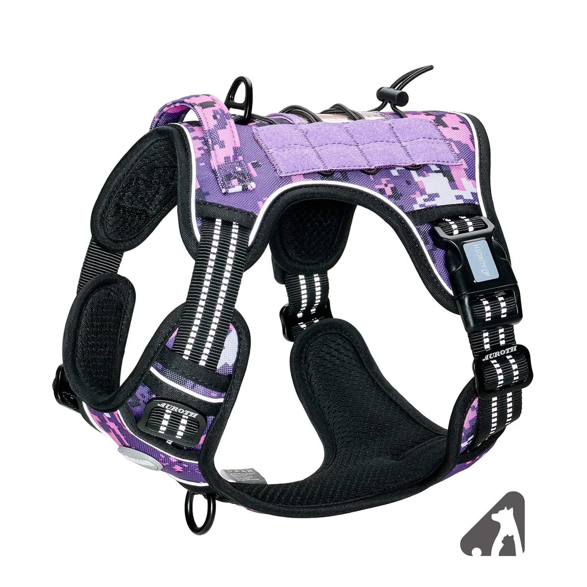No Pull Dog Harness for Large Dogs, Service Vest Harness, Adjustable Easy on Harness with Handle, Reflective Soft Padded Dog Harness Vest, Outdoor Training Running Dog Harness, Purple Camo