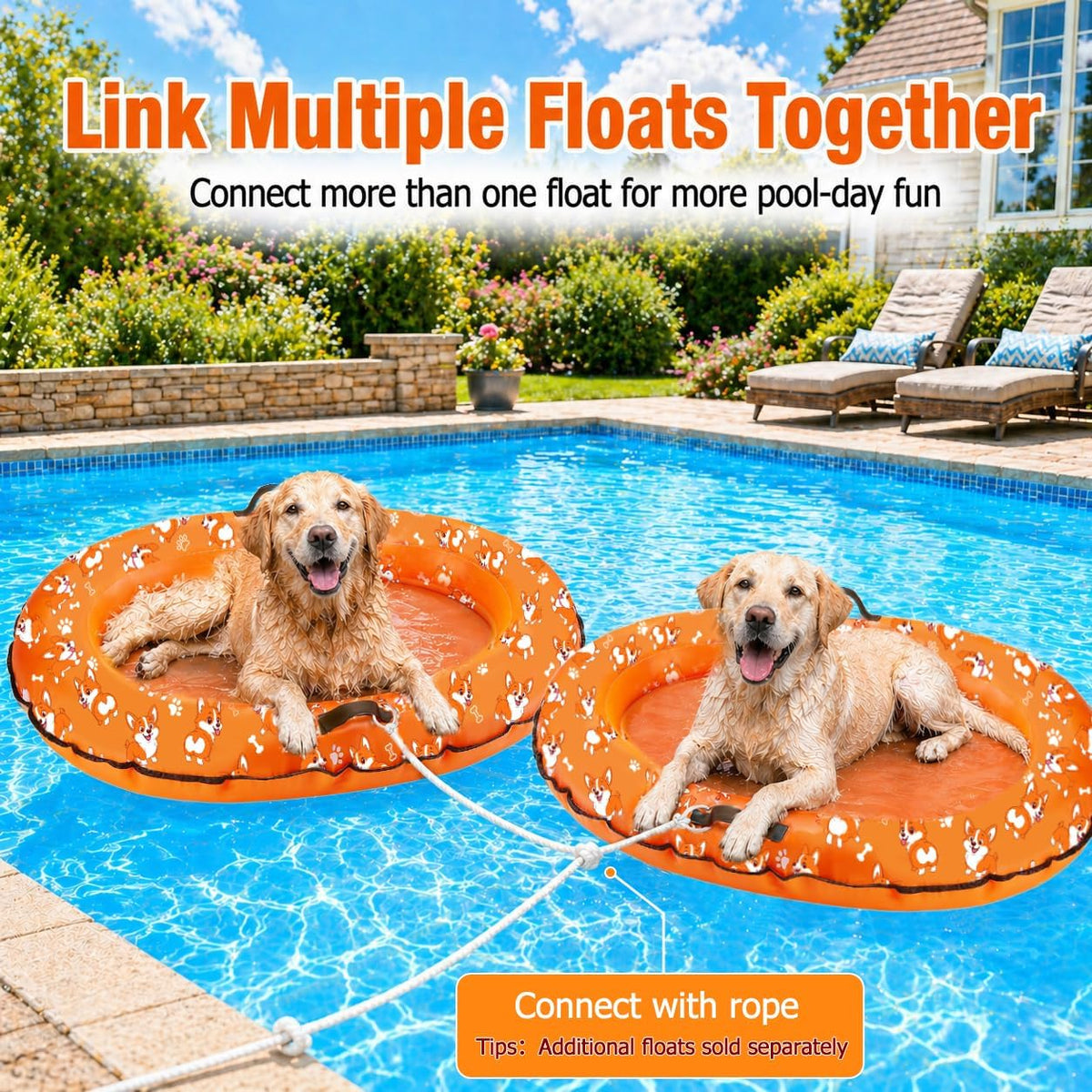 Inflatable Dog Pool Float with Rope, Portable Puppy Raft for Pool or Lake, up to 80 Lb