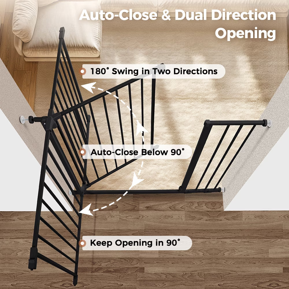 Baby Safety Gate, Dog Gates for Top Stairs Doorway, 29.5''- 40.5''Wide Pressure Mount, Black