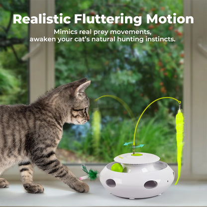 3-In-1 Interactive Flutter Bug Cat Toy with Poping Feather,Automatic Whack-A-Mole Kitty Toy, Spinning Kitty Teaser Toys
