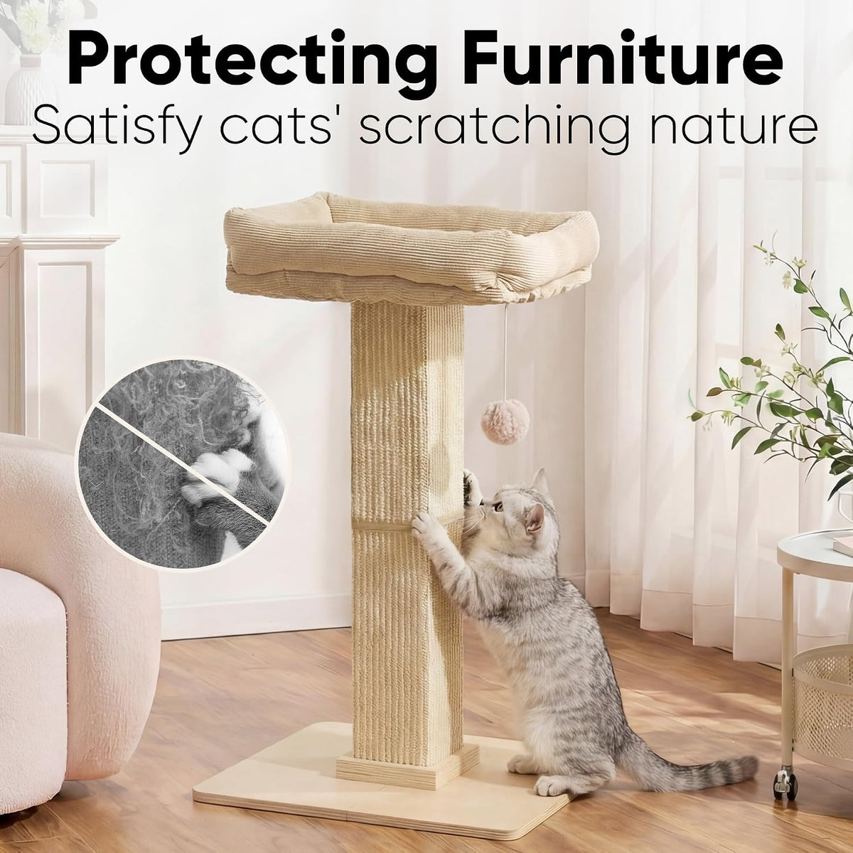 Retro-Style Cat Scratching Post with Perch for Indoor Adult Cats