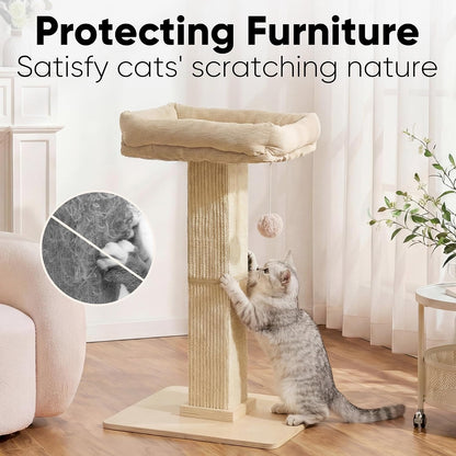 Retro-Style Cat Scratching Post with Perch for Indoor Adult Cats