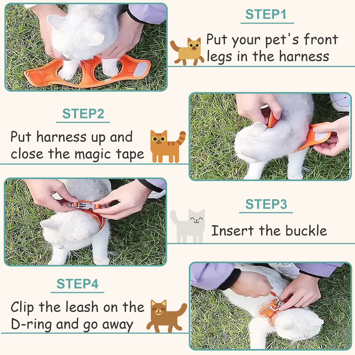 Cat Harness and Leash, Escape Proof Cat Vest Dog Walking Leash and Harness Set, Adjustable Step in Pet Harness, Reflective Breathable Easy Control Vest for Small Large Kitten Dog Outdoor, Green XS