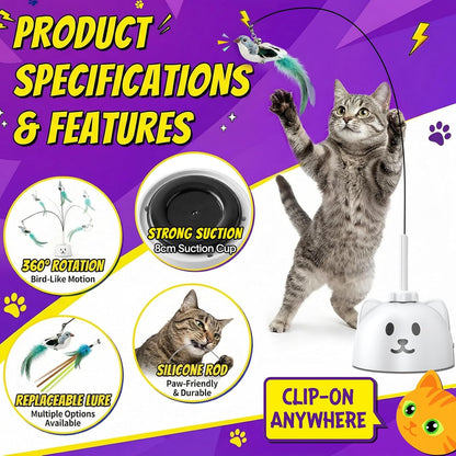 Interactive Cat Toys for Indoor Cats, 360° Automatic Spin Flying Bird Wand