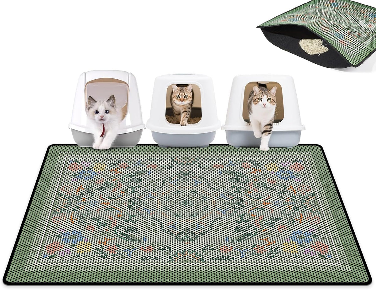 Cat Litter Mat 26.8"X46.5" Double Layer Waterproof Litter Box Mat Washable Litter Trapping Mat