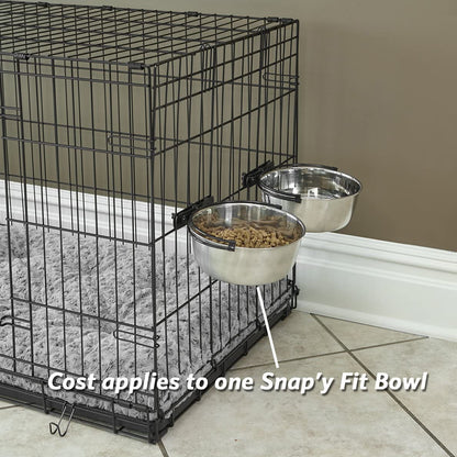 Snap'Y Fit Stainless Steel Food or Water Bowl, Holds 1 Quart, Mounts to Wire Crates, No-Tip Design, Rust-Resistant, for Dogs and Cats