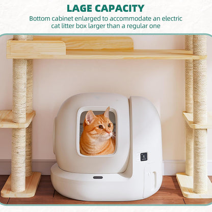 Wood Cat Tower for Automatic Litter Box, 4 Tier Cat Tree, 60 Inch