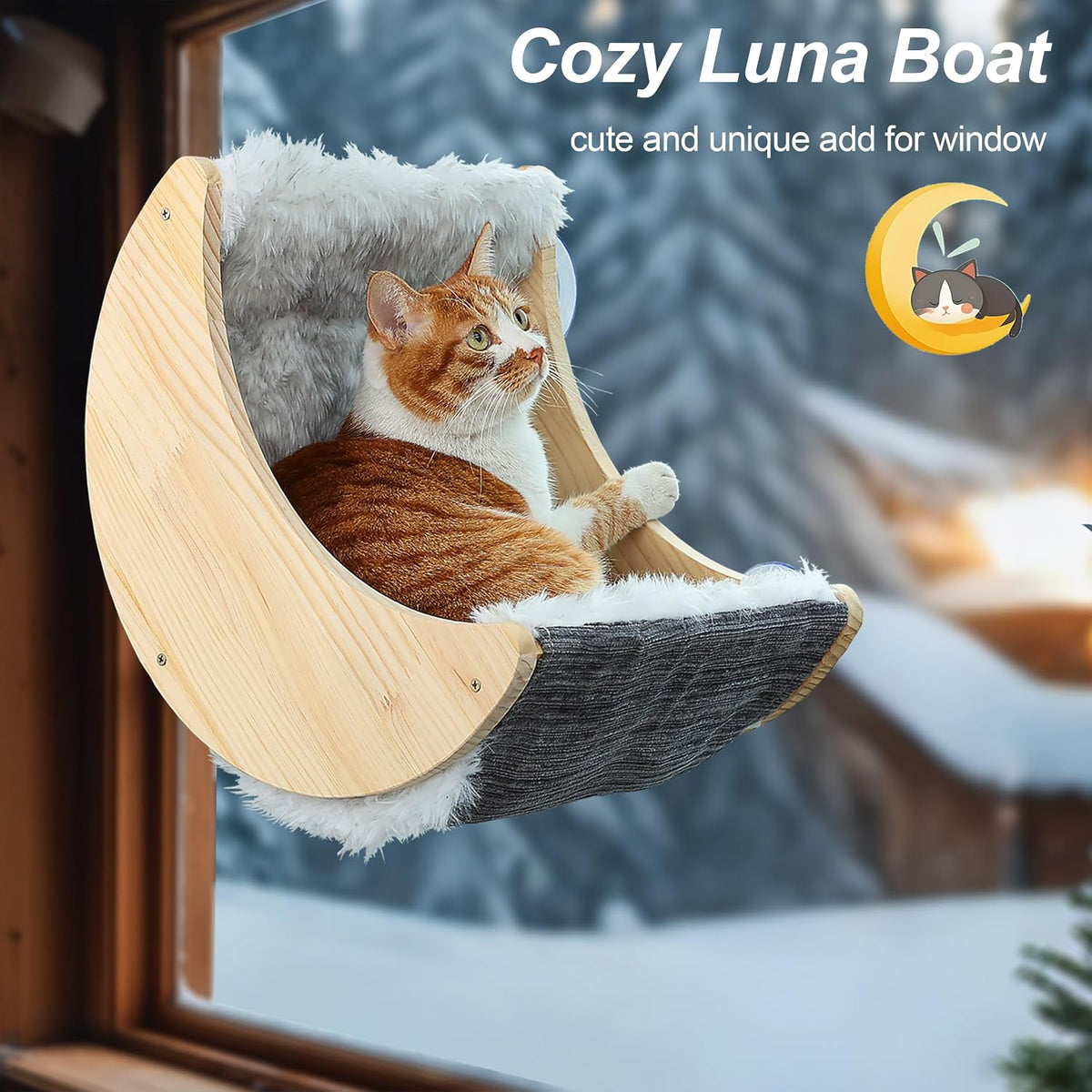 Cat Window Perch, Plywood Moon Bed with 4 Heavy-Duty Suction Cups