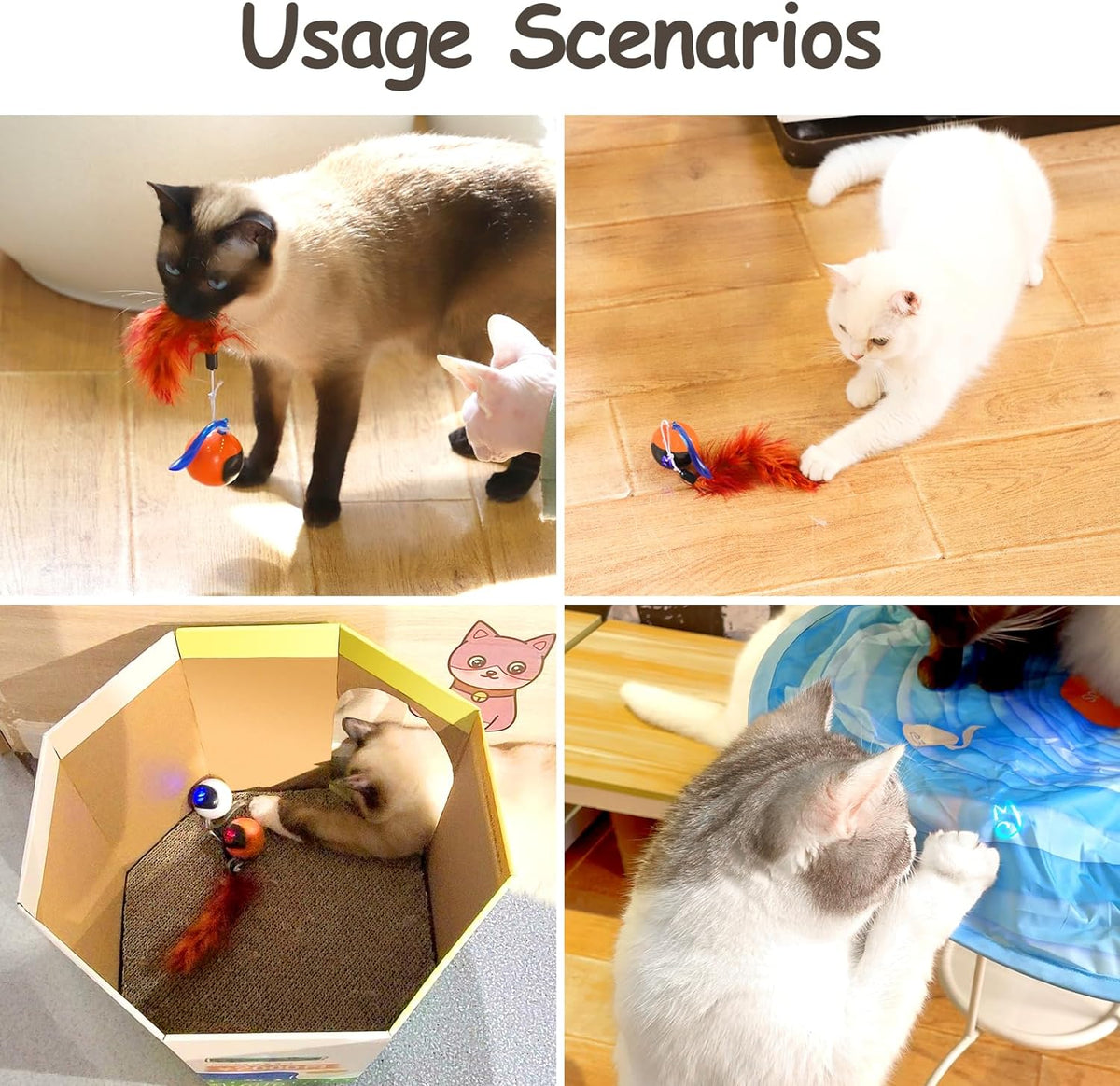 Interactive Cat Ball Toy Set, Fun Tracker, Automatic Rolling Chase Ball with Fluffy Tail, a Small Mice, Rechargeable (Orange)