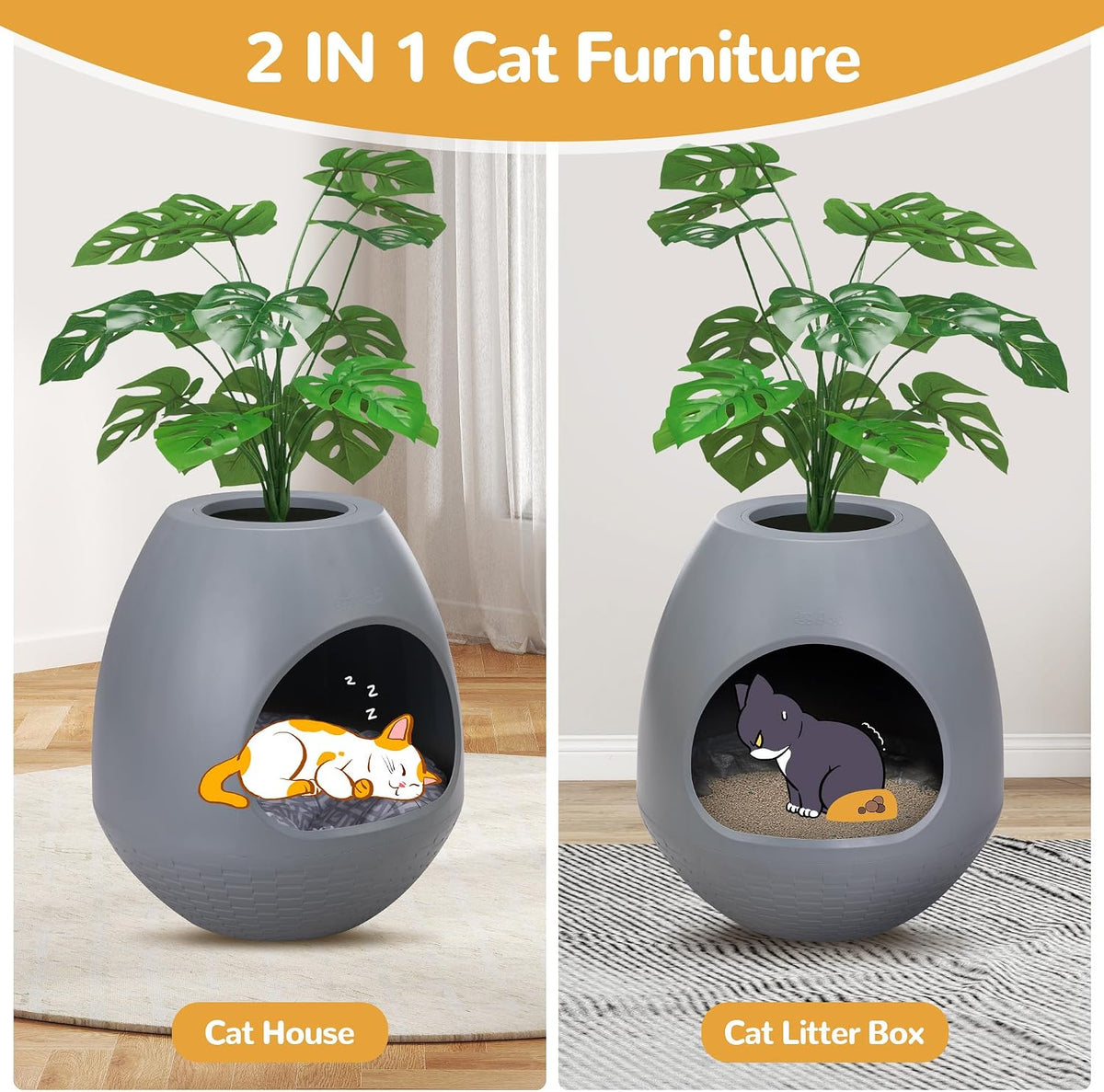 Eggloa6 Plant Litter Box Large Cat Hidden Litter Box with 4X Litter Box Liners, Cat Litter Mat, Artificial Plant Litter Box Enclosure Furniture Large DIY Litter Box Furniture for Cat Kitty Bunny