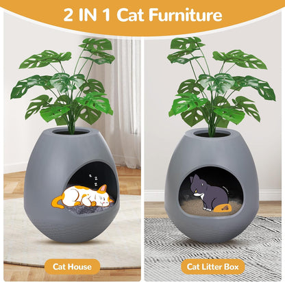 Eggloa6 Plant Litter Box Large Cat Hidden Litter Box with 4X Litter Box Liners, Cat Litter Mat, Artificial Plant Litter Box Enclosure Furniture Large DIY Litter Box Furniture for Cat Kitty Bunny