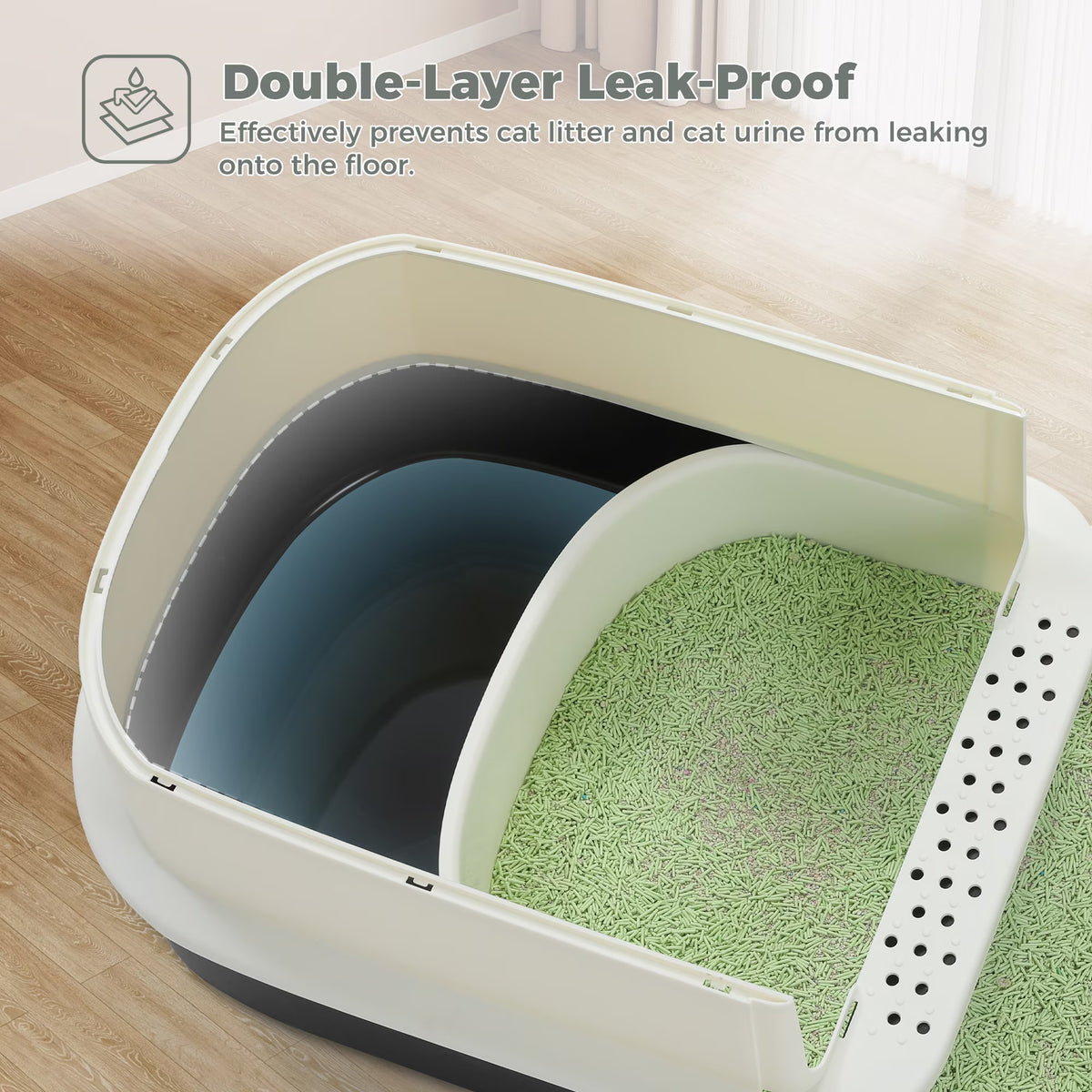 Large Cat Litter Box with Scoop Litter Box with Lid Double-Layer Leak-Proof Litter Box for Cat, Black