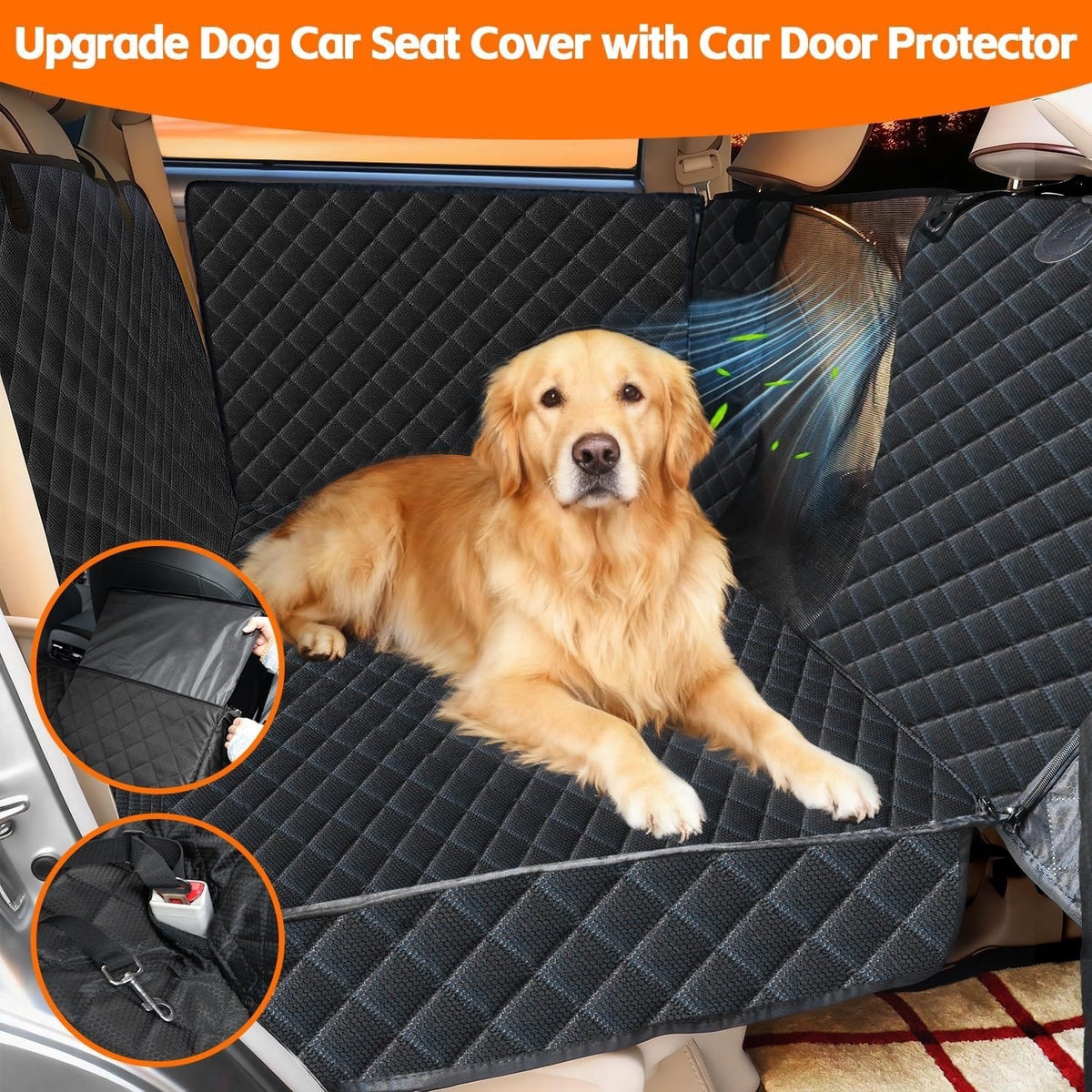 Back Seat Extender for Dogs, 68" X 52" Hard Bottom Waterproof Cover, Black