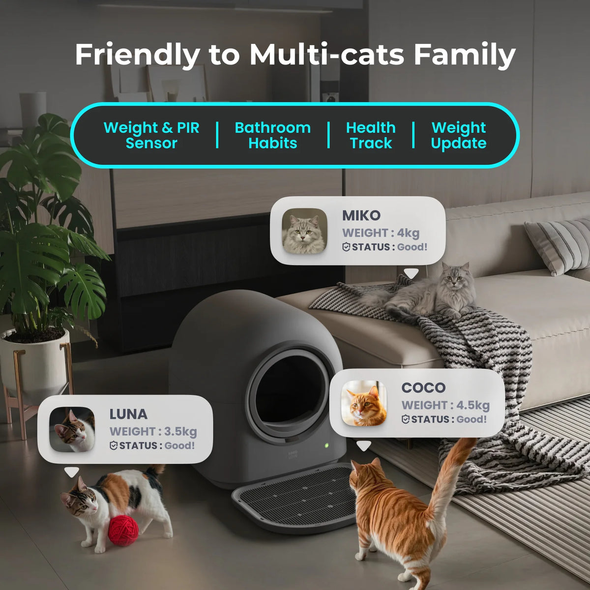 Typro Self-Cleaning Automatic Hands-Free Smart Robot Cat Litter Box with Litter Mat, Waste Bags, and Deodorizer, Black