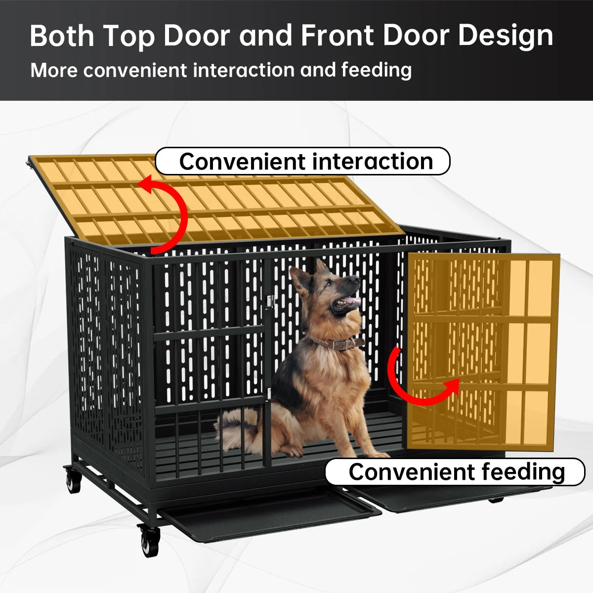 48 Inch Heavy Duty Dog Crate with Wheels for Indoor and Outdoor, Extra Large，Removable Tray