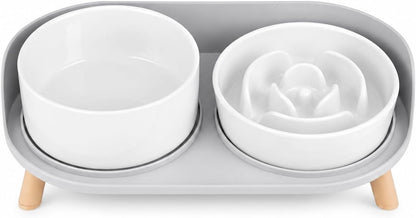 Elevated Slow Feeder Dog Bowls with Splash Proof Stand, Slow Eating 5X