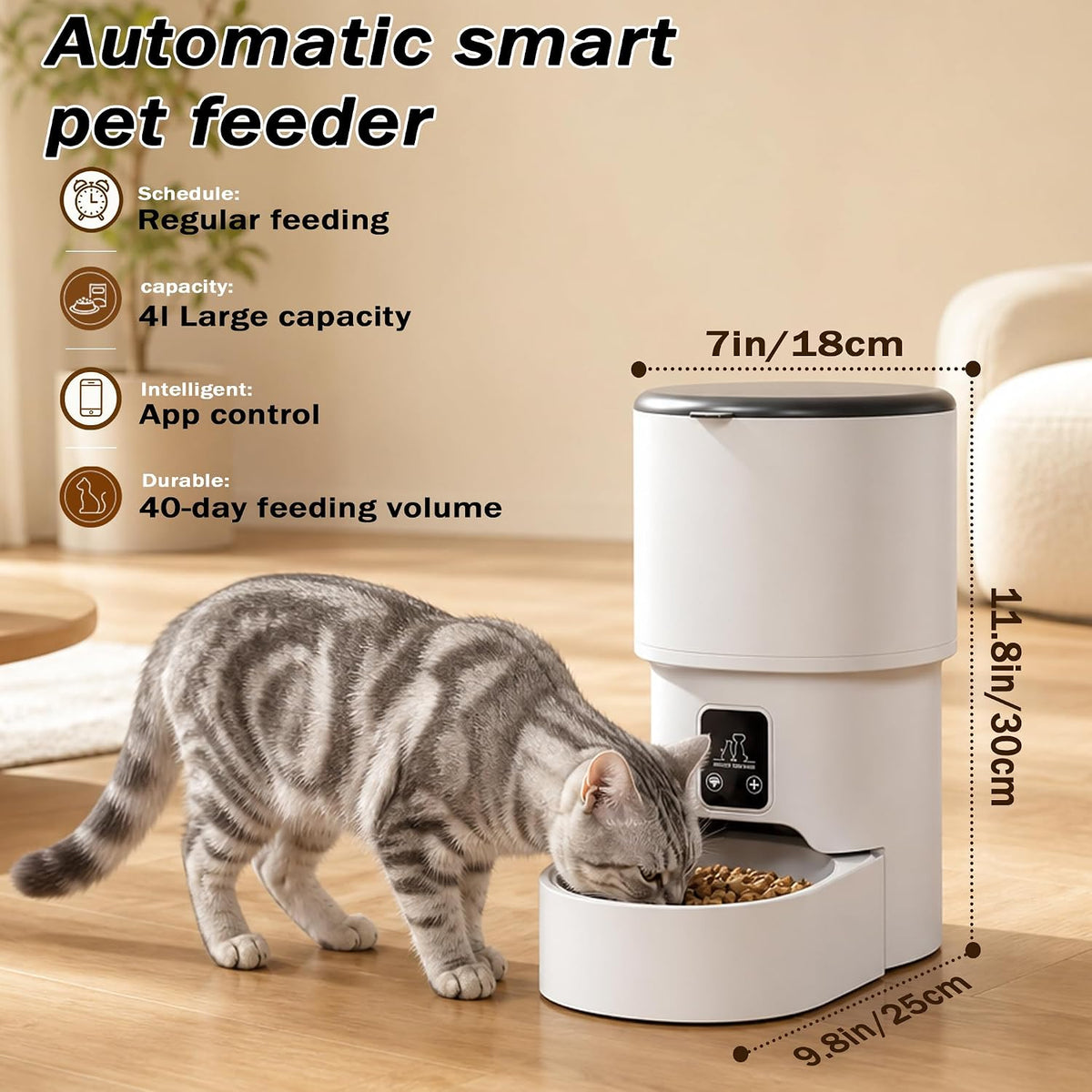 Automatic Cat Feeder,4L Timed Pet Food Dispenser with 2.4G Wifi,Detachable