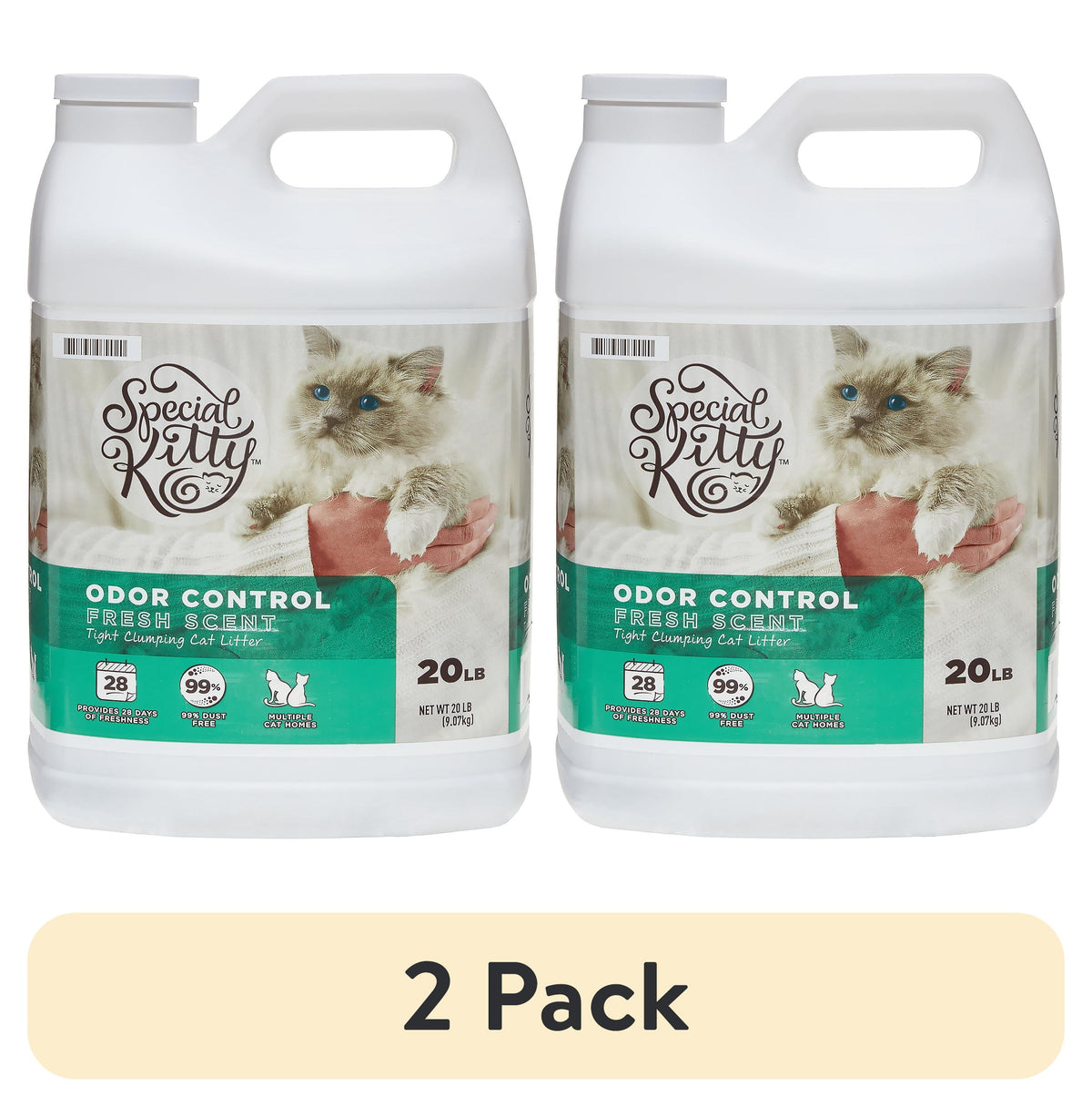 (2 Pack)  Tight Clumping Clay Cat Litter, Fresh Scent, 20 Lb Jug, 1 Count