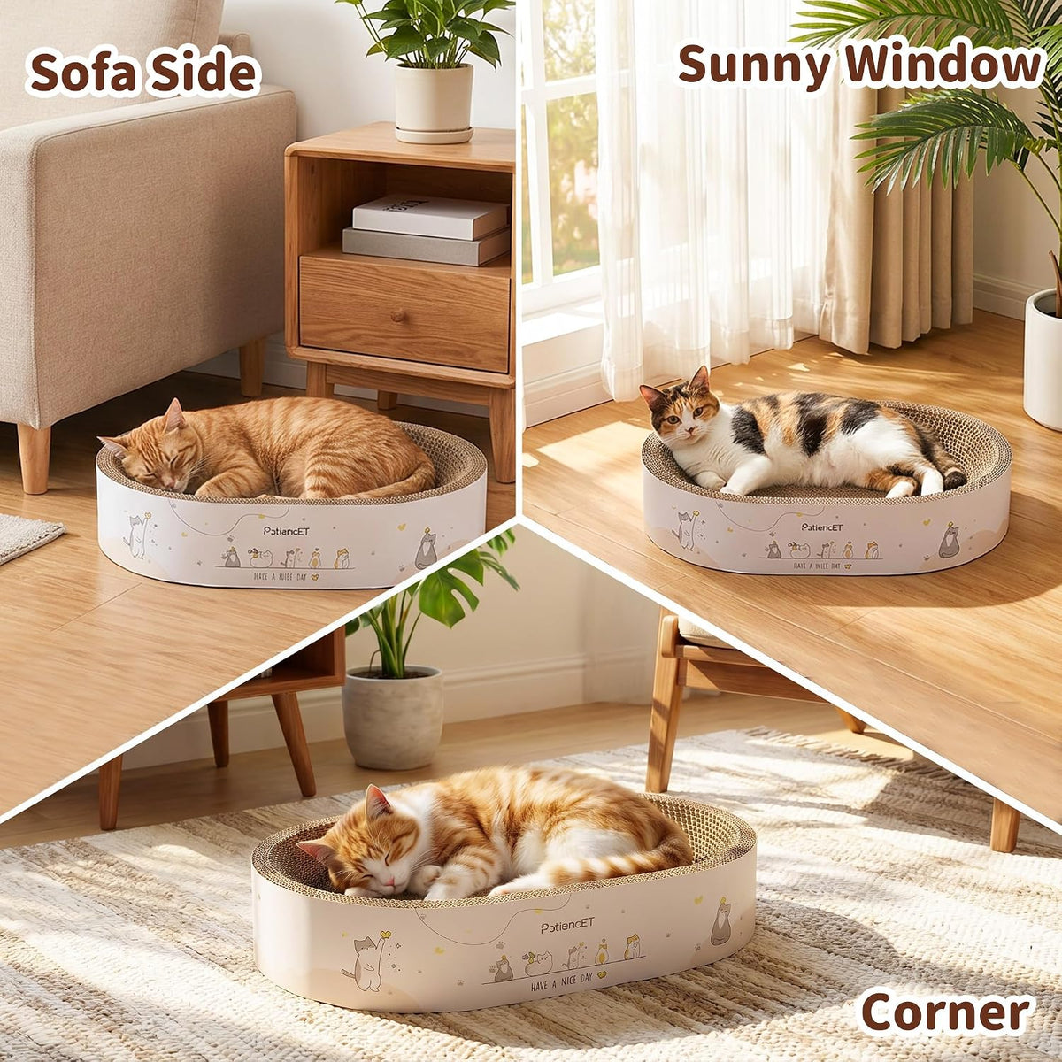 2-In-1 Oval Cat Scratcher Bed, Cardboard Lounger Scratch Bowl